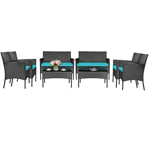 TOPBUY  Rattan Patio Conversation Set Cushioned Sofa With Coffee Table Red/turquoise