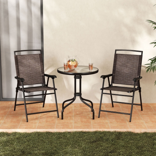 Topbuy 3 Pieces Bistro Set Outdoor Furniture Set w/Tempered Glass Table Umbrella Hole Quick-dry Fabric