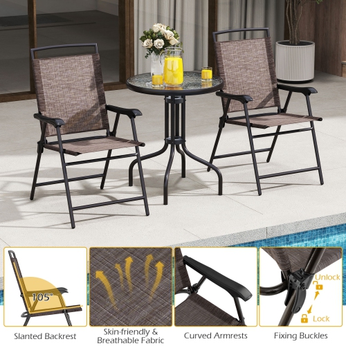 Topbuy 3 Pieces Bistro Set Outdoor Furniture Set w/Tempered Glass Table Umbrella Hole Quick-dry Fabric
