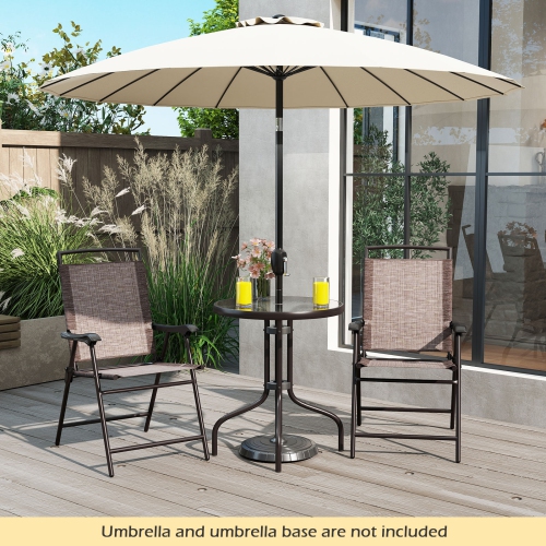 Topbuy 3 Pieces Bistro Set Outdoor Furniture Set w/Tempered Glass Table Umbrella Hole Quick-dry Fabric