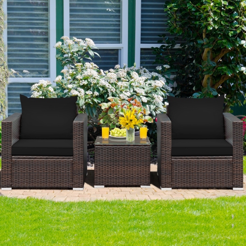 Topbuy 3 PCS Patio Rattan Furniture Set with 2 Cushioned Sofas & Coffee Table for outdoor Turquoise/ Red