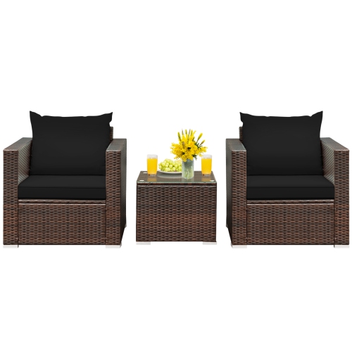 Topbuy 3 PCS Patio Rattan Furniture Set with 2 Cushioned Sofas & Coffee Table for outdoor Turquoise/ Red
