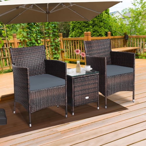 Topbuy 3-Piece Patio Wicker Rattan Furniture Set Conversation Sofa Set W/Coffee Table Grey