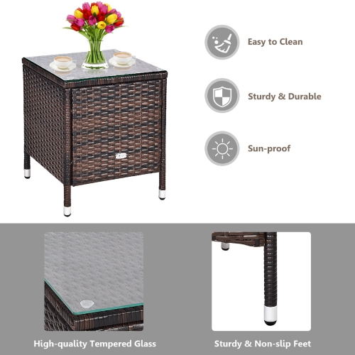 Topbuy 3-Piece Patio Wicker Rattan Furniture Set Conversation Sofa Set W/Coffee Table Grey