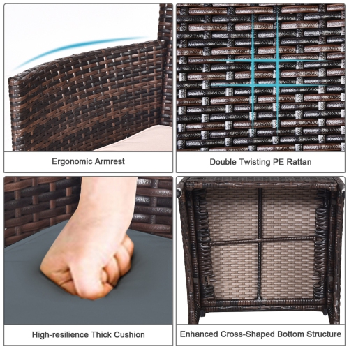 Topbuy 3-Piece Patio Wicker Rattan Furniture Set Conversation Sofa Set W/Coffee Table Grey