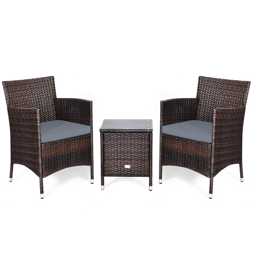Topbuy 3-Piece Patio Wicker Rattan Furniture Set Conversation Sofa Set W/Coffee Table Grey