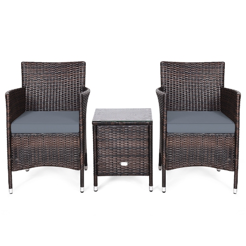 Topbuy 3-Piece Patio Wicker Rattan Furniture Set Conversation Sofa Set W/Coffee Table Grey