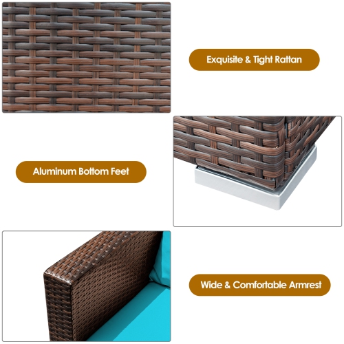 Topbuy 3 PCS Patio Rattan Furniture Set with 2 Cushioned Sofas & Coffee Table for outdoor Turquoise/ Red