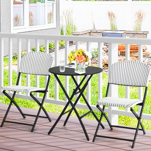 Patiojoy 3PCS Patio Rattan Furniture Set Outdoor Chairs & Coffee Table Wicker Bistro Table Set for Balcony Lawn Garden