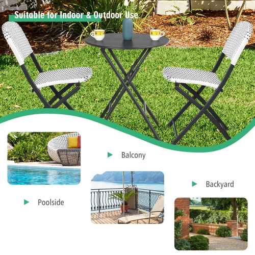 Patiojoy 3PCS Patio Rattan Furniture Set Outdoor Chairs & Coffee Table Wicker Bistro Table Set for Balcony Lawn Garden