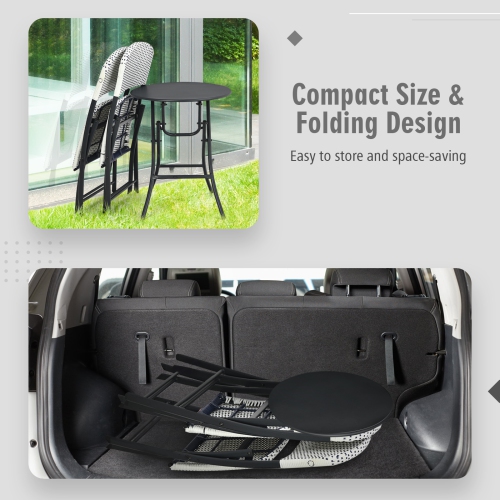 Patiojoy 3PCS Patio Rattan Furniture Set Outdoor Chairs & Coffee Table Wicker Bistro Table Set for Balcony Lawn Garden