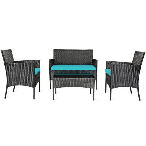 TOPBUY  Rattan Patio Conversation Set Cushioned Sofa With Coffee Table Red/turquoise