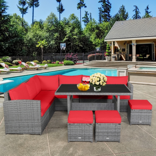 Topbuy 7-Piece Wicker Patio Furniture Set Outdoor Rattan Sofa Set Conversation Couch Set Red/Turquoise/White/Black