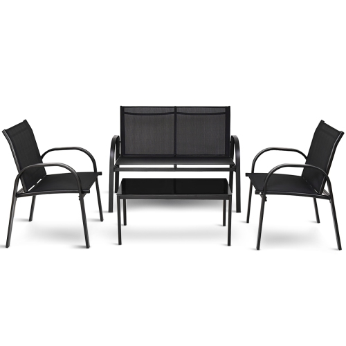 TopBuy – Ensemble de mobilier noir 4 pièces chaises table basse jardin tout neuf
