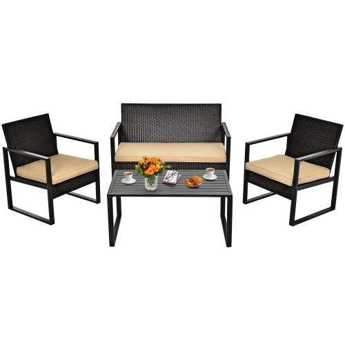 TOPBUY  4/8-Piece Outdoor Wicker Sofa Set Patio Conversation Set With Coffee Table