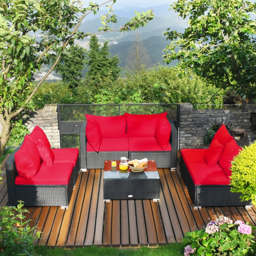 Topbuy 7-Piece Patio PE Rattan Sectional Sofa Furniture Set Wicker Sofa Conversation Set Navy/Turquoise/Red
