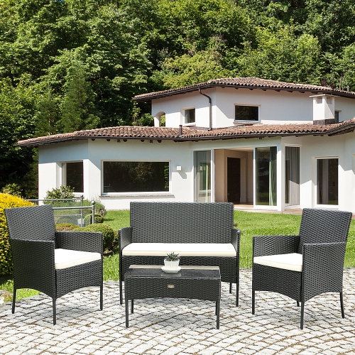 Topbuy 4PCS Rattan Wicker Furniture Set Loveseat Chairs Outdoor Cushioned Sofa