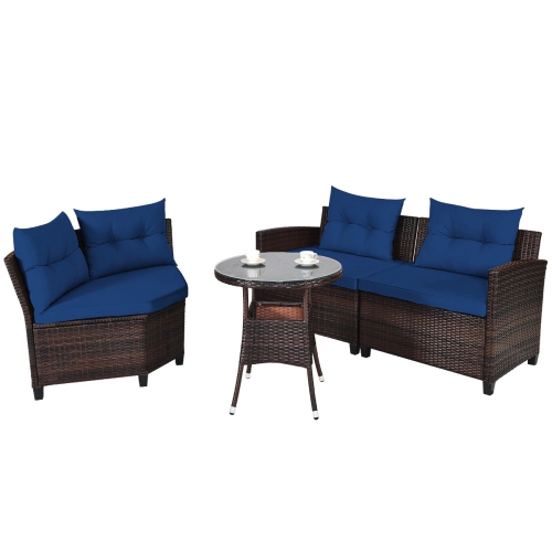 Topbuy 4PCS Outdoor Patio Conversation Set Wicker Rattan Sectional Sofa W/Cushions Black/Tan/Turquoise/Navy/Red