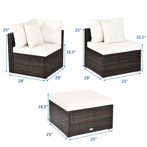 Topbuy 4PCS Patio Rattan Wicker Sectional Sofa Set Conversation Furniture Set w Cushion