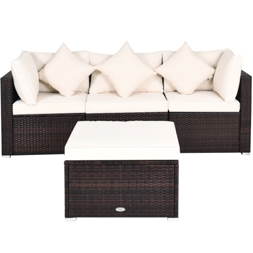 Topbuy 4PCS Patio Rattan Wicker Sectional Sofa Set Conversation Furniture Set w Cushion