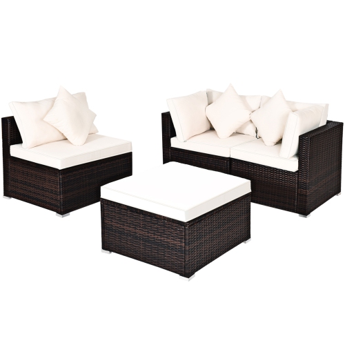 Topbuy 4PCS Patio Rattan Wicker Sectional Sofa Set Conversation Furniture Set w Cushion