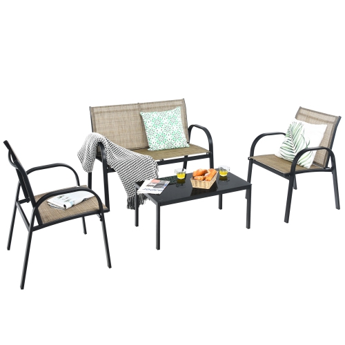 Topbuy 4PCS Black Furniture Set Chairs Coffee Table Patio Garden Brand New Brown