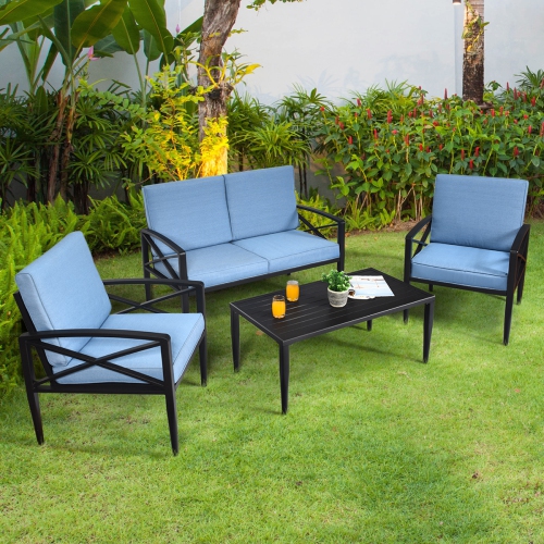 Topbuy 4-Piece Outdoor Aluminum Patio Conversation Set Cushioned Sofa Chair with Coffee Table