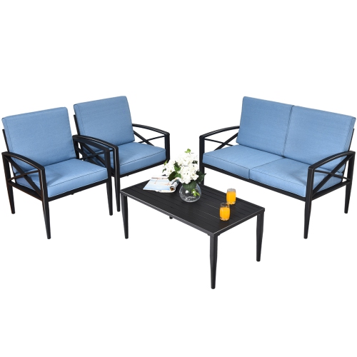 Topbuy 4-Piece Outdoor Aluminum Patio Conversation Set Cushioned Sofa Chair with Coffee Table