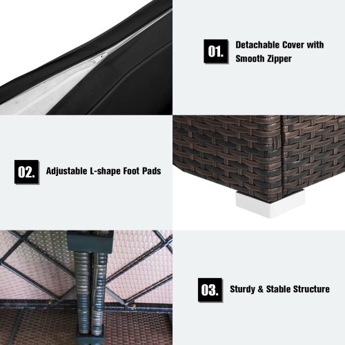 Patiojoy 5PCS Rattan Patio Furniture Set Cushioned Sofa Chair Coffee Table Set Easy Assemble Black