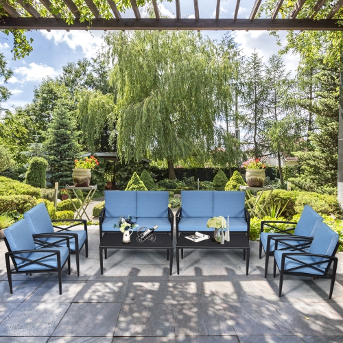 Topbuy 8-Piece Outdoor Aluminum Patio Conversation Set Cushioned Sofa Chair with Coffee Table