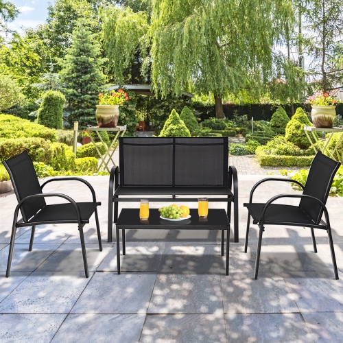 Topbuy 4PCS Black Furniture Set Chairs Coffee Table Patio Garden Brand New