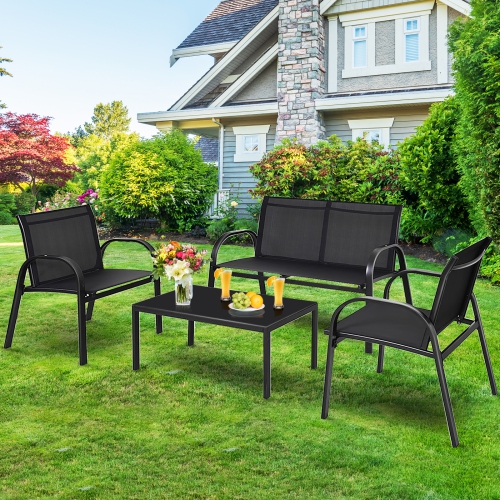 Topbuy 4PCS Black Furniture Set Chairs Coffee Table Patio Garden Brand New