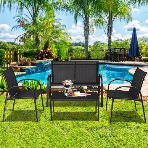 Topbuy 4PCS Black Furniture Set Chairs Coffee Table Patio Garden Brand New