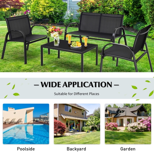 Topbuy 4PCS Black Furniture Set Chairs Coffee Table Patio Garden Brand New