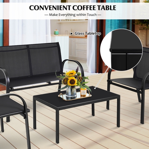 Topbuy 4PCS Black Furniture Set Chairs Coffee Table Patio Garden Brand New