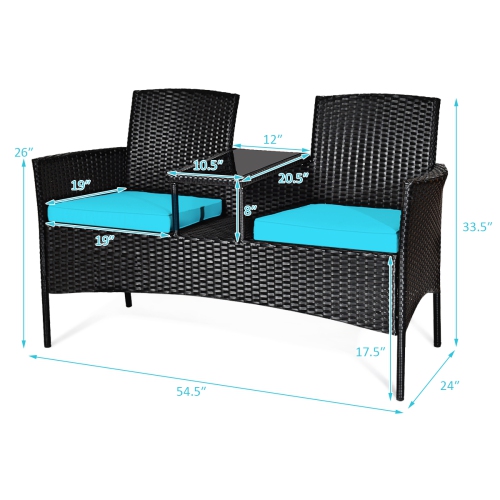 Topbuy Outdoor Patio Rattan Wicker Conversation Set Loveseat Sofa with Coffee Table Patented Turquoise/Red