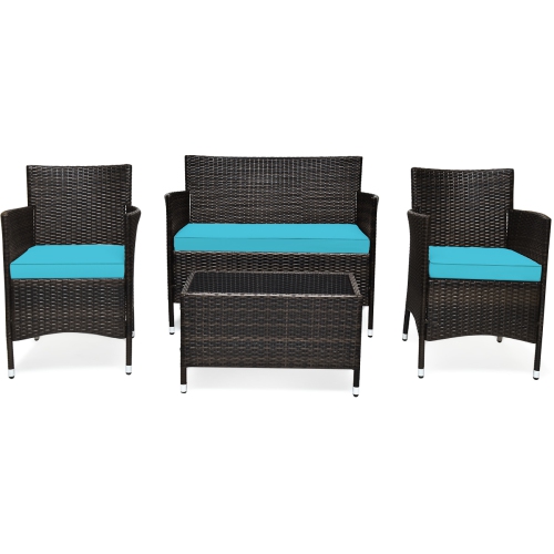 TOPBUY  4-Piece Patio Rattan Wicker Conversation Furniture Set Sofa Chair Table Set