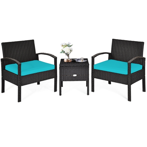 TOPBUY  3-Piece Patio Wicker Storage Table & Chair Set Outdoor Conversation Set Red/turquoise