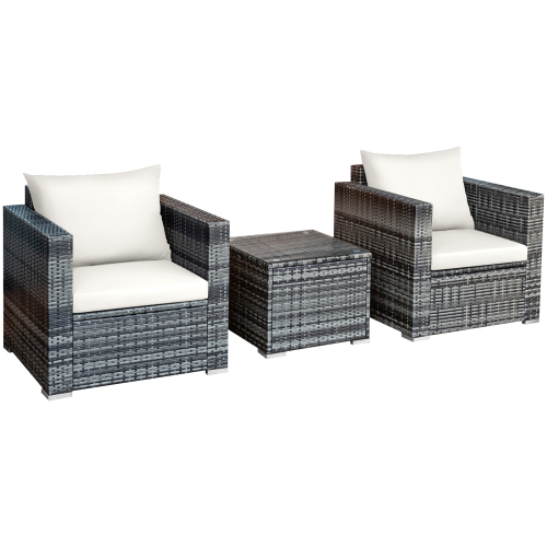 TOPBUY  Patiojoy 3-Piece Patio Wicker Conversation Set Bistro Rattan Sofa Chair With Washable Cushion