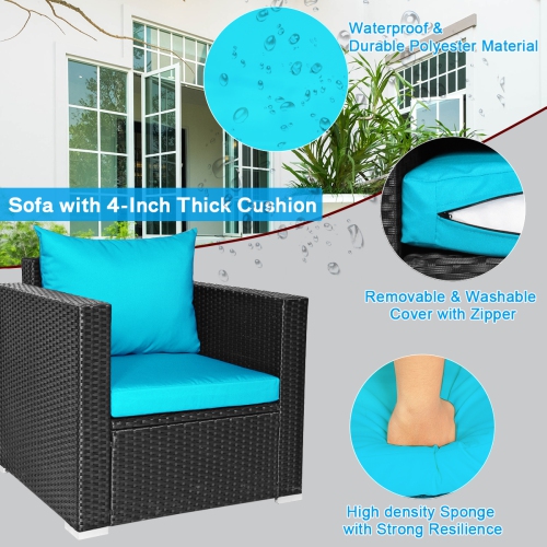 Patiojoy 4PC Patio Rattan Wicker Conversation Furniture Set Sectional Sofa & Coffee Table