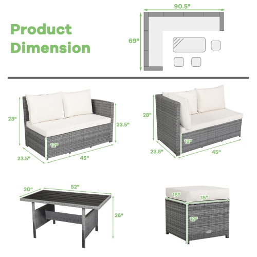 Topbuy 7-Piece Wicker Patio Furniture Set Outdoor Rattan Sofa Set Conversation Couch Set Red/Turquoise/White/Black
