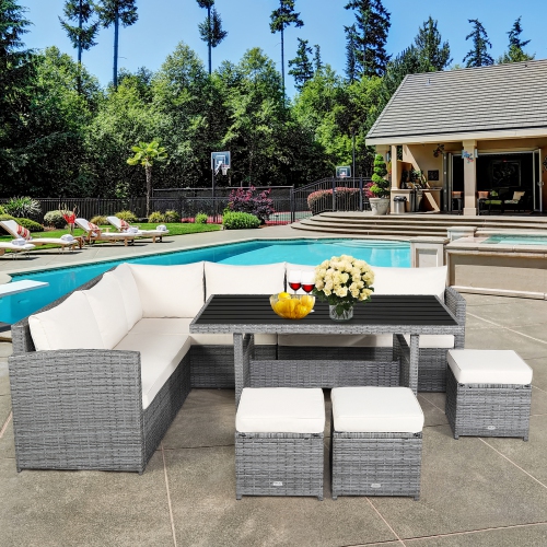 Topbuy 7-Piece Wicker Patio Furniture Set Outdoor Rattan Sofa Set Conversation Couch Set Red/Turquoise/White/Black