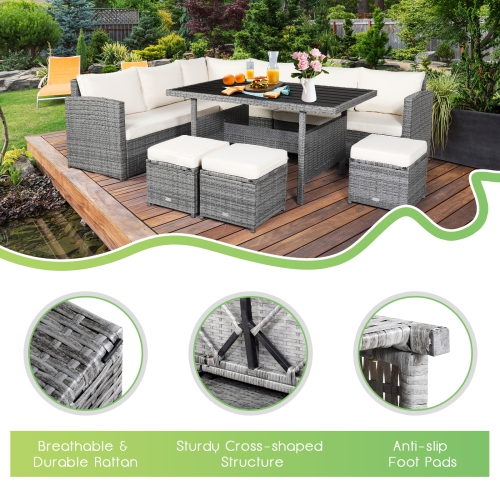 Topbuy 7-Piece Wicker Patio Furniture Set Outdoor Rattan Sofa Set Conversation Couch Set Red/Turquoise/White/Black