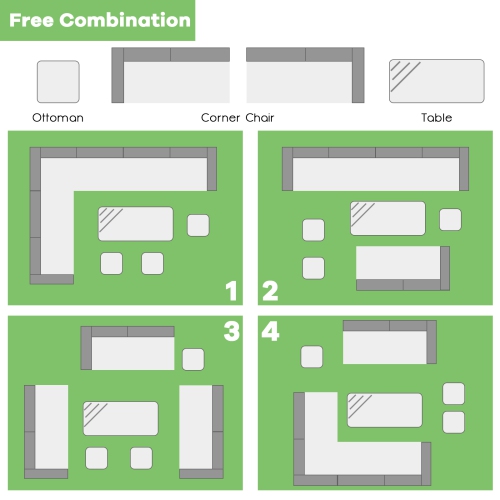 Topbuy 7-Piece Wicker Patio Furniture Set Outdoor Rattan Sofa Set Conversation Couch Set Red/Turquoise/White/Black