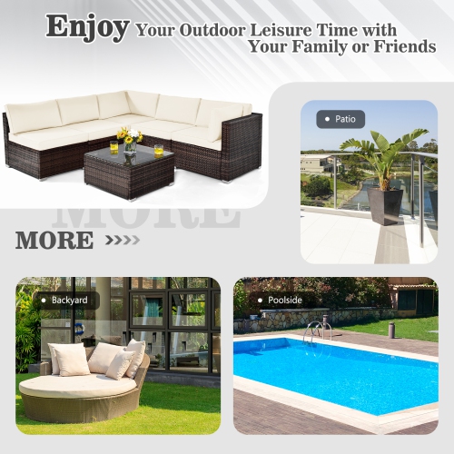 Patiojoy 6PCS Wicker Patio Sectional Conversation Furniture Set with Seat Cushions & Coffee Table