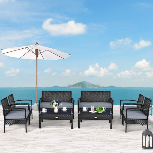 TOPBUY  8PCs Rattan Wicker Outdoor Patio Cushioned Sofa Coffee Table Furniture Set
