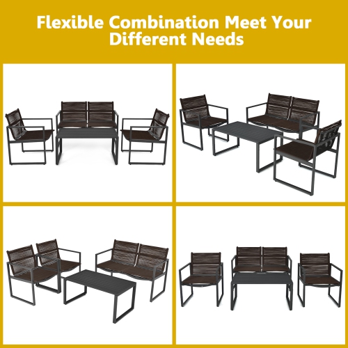 Gymax 4PCS Patio Conversation Furniture Set Yard Garden Outdoor w/ Coffee Table