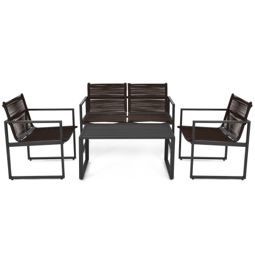 Gymax 4PCS Patio Conversation Furniture Set Yard Garden Outdoor w/ Coffee Table