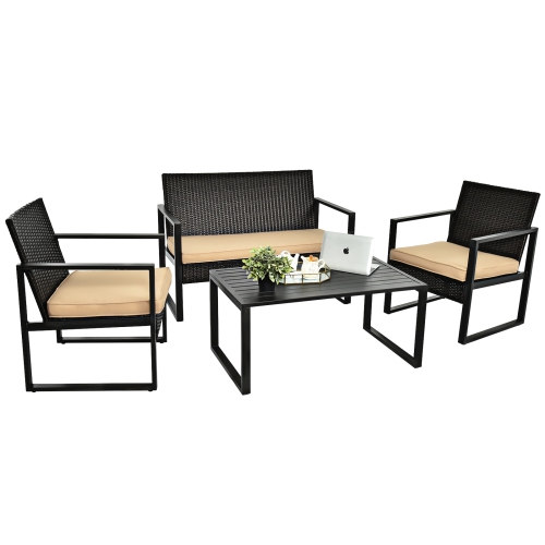 Topbuy 4/8-Piece Outdoor Wicker Sofa Set Patio Conversation Set with Coffee Table
