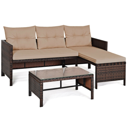 TOPBUY  3PC Outdoor Furniture Set Rattan Wicker Sofa Table Deck Garden Patio